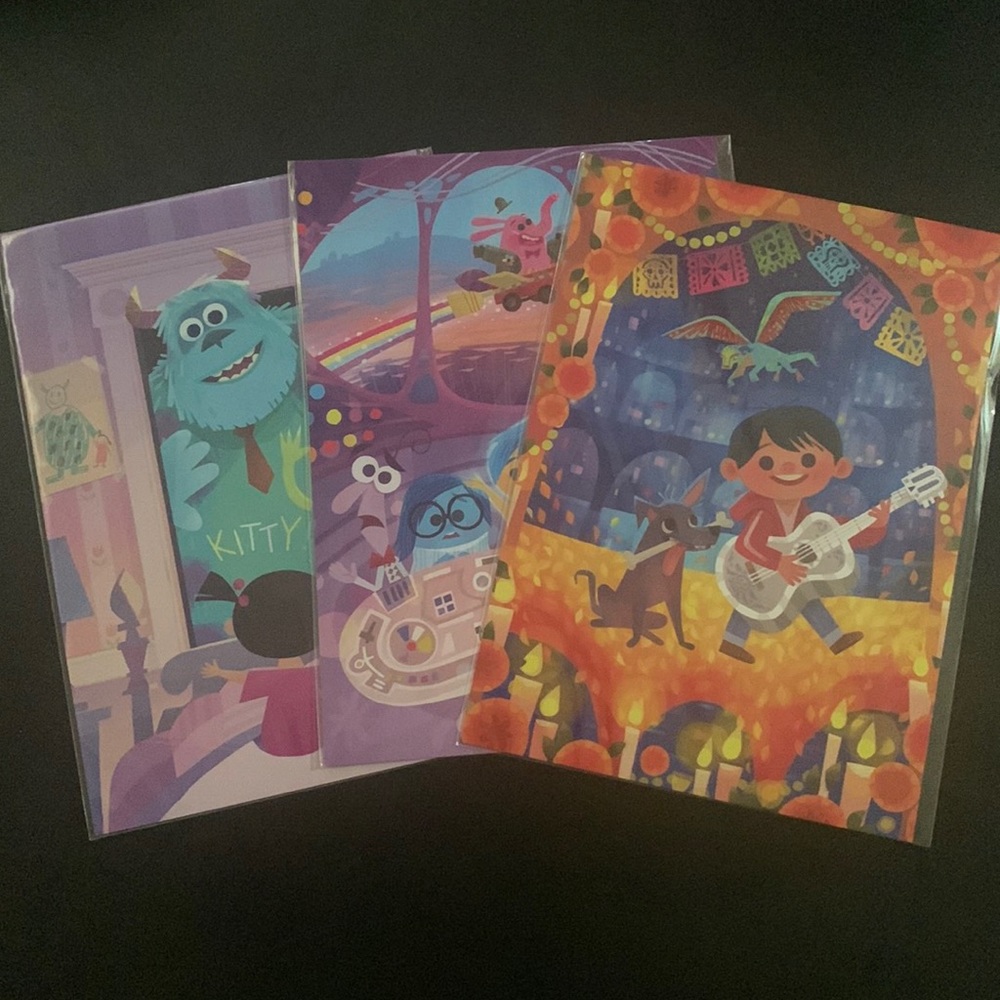Set of 3 Disney Pixar Postcards by Joey Chou from Disneyland Resort